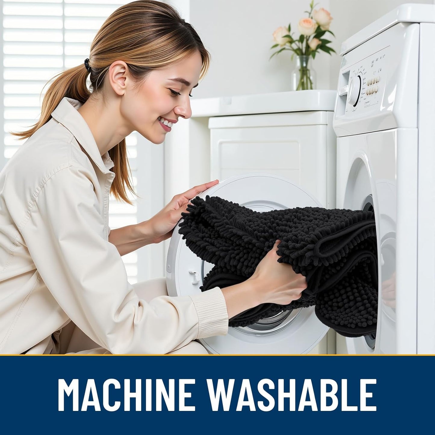 Smiry Dog Door Mat for Muddy Paws 40x32, Absorbs Moisture and Dirt Doormat, Non-Slip Washable Quick Dry Chenille Front Door Mat Indoor Entrance, Entryway Carpet for Inside Floor, Black