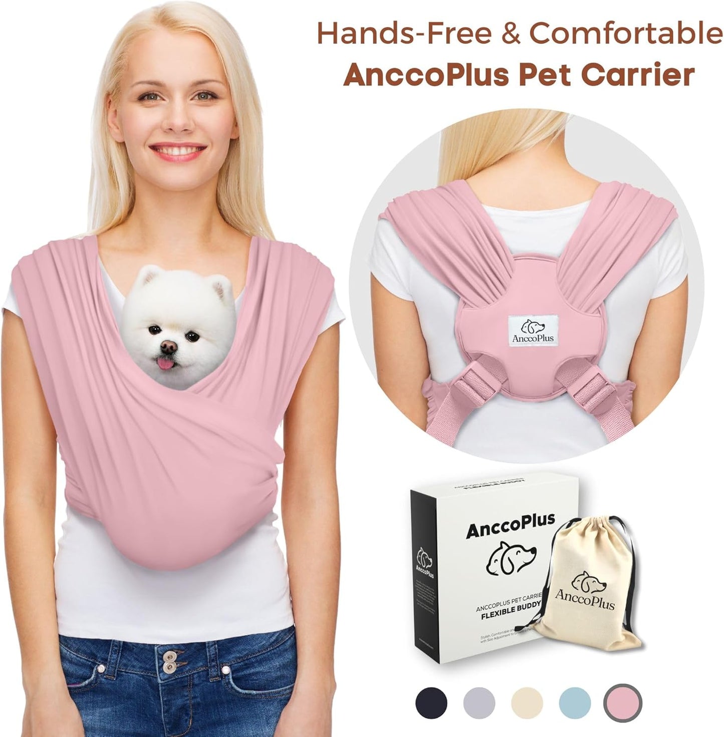 Dog Carriers for Small Dogs, Front Facing Dog Sling Carrier, Hands Free Cat Carrier, Size Adjustable, Reducing Back Pain, Premium Cotton, Safe and Soft Dog Carrier (Regular, Light Pink)