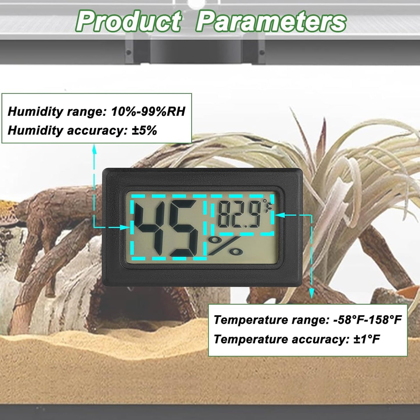 Reptile Thermometer and Humidity Gauge Digtal Terrarium Thermometer Rectangle Bearded Dragon Cage Accessories Reptile Temp and Humidity Gauge for Leopard Gecko Hermit Crab Gecko Lizard Etc 2pc
