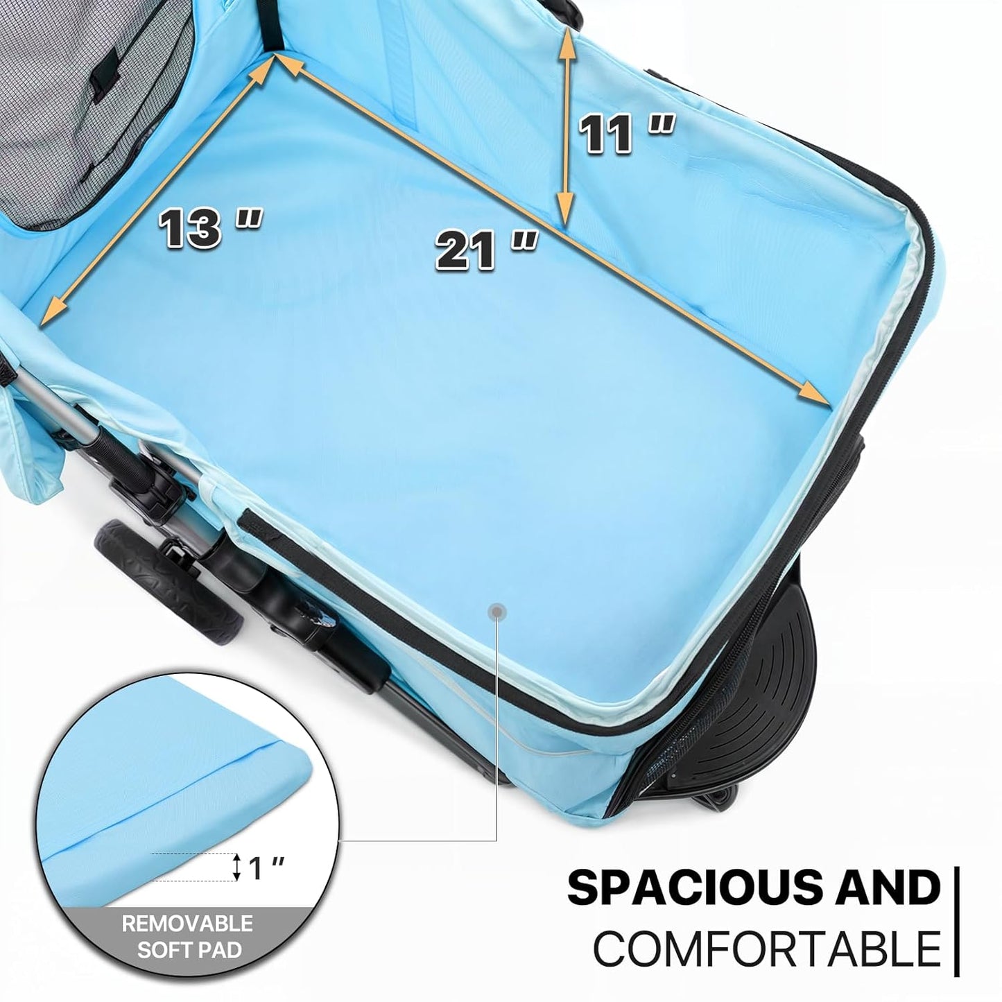 MoNiBloom 3 Wheels Pet Dog Cat Stroller for Small Medium Dogs Cats, Lightweight Foldable Jogger Stroller w/Storage Basket and Cup Holder, Mint Green