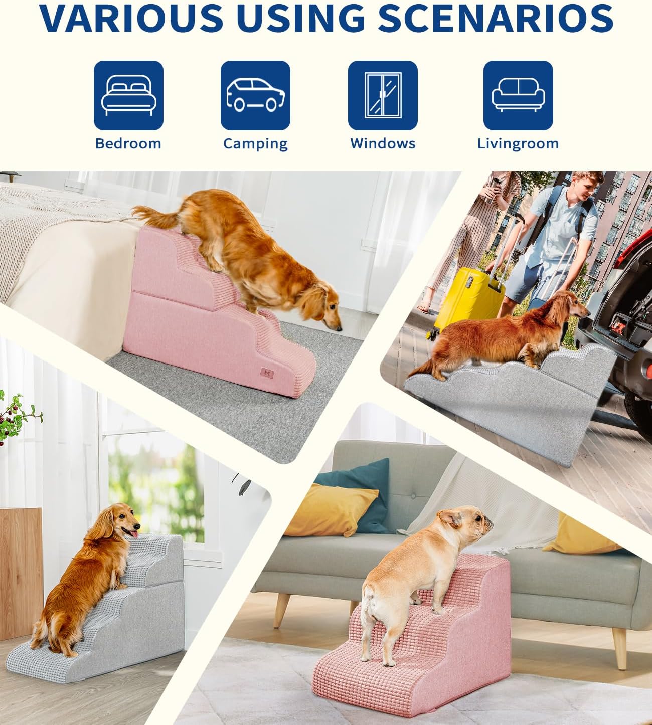 Dog Step for Bed, Dog Stair 5-Step 35D Pet Stair 22.8" H for High Bed or Sofa Non-Slip Balanced Pet Step Indoor, Light Grey