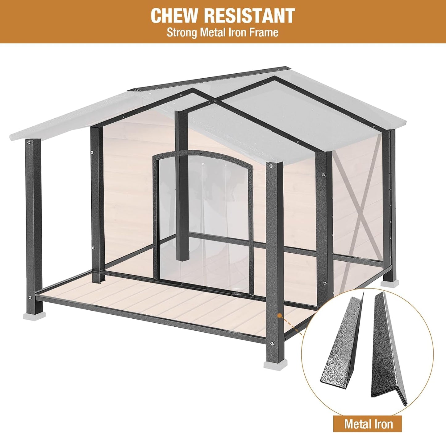 Extra Large Dog House Outdoor Weatherproof, Strong Metal Chew Proof Frame Dog Kennel for Small Medium Large Dogs