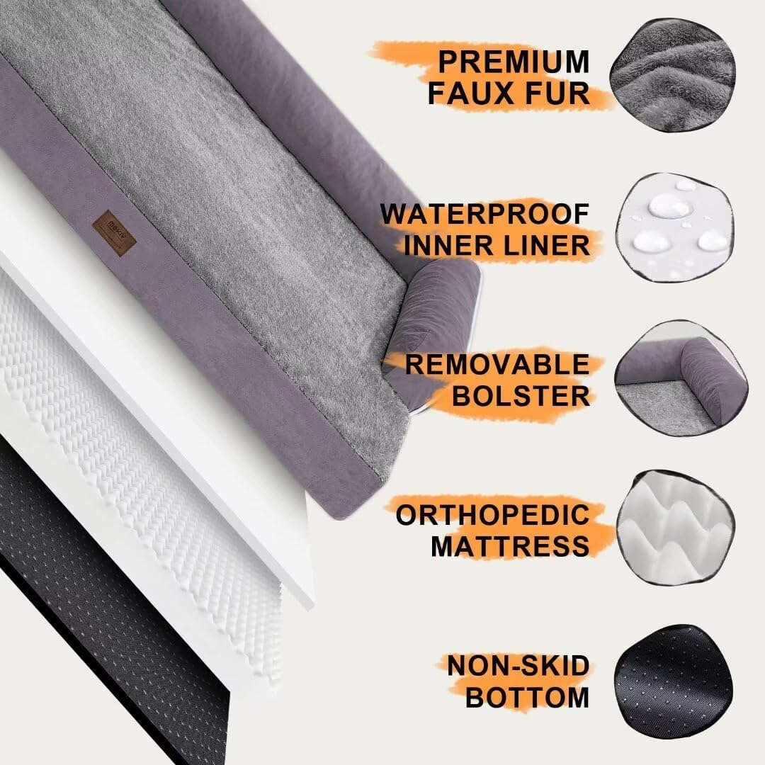 Orthopedic Large Dog Bed Washable, Orthopedic Dogs Bed with Removable Bolsters, Washable Dog Beds Cover for Extra Large Dogs, Waterproof Pet Beds and Non-Slip Bottom