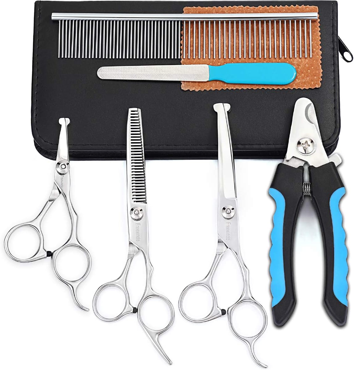 Dog Grooming Scissors Kit, Safety Round Tip, Heavy Duty Stainless Steel Dog Scissors and Nail Clippers, 6 in 1 Dog Grooming Kit