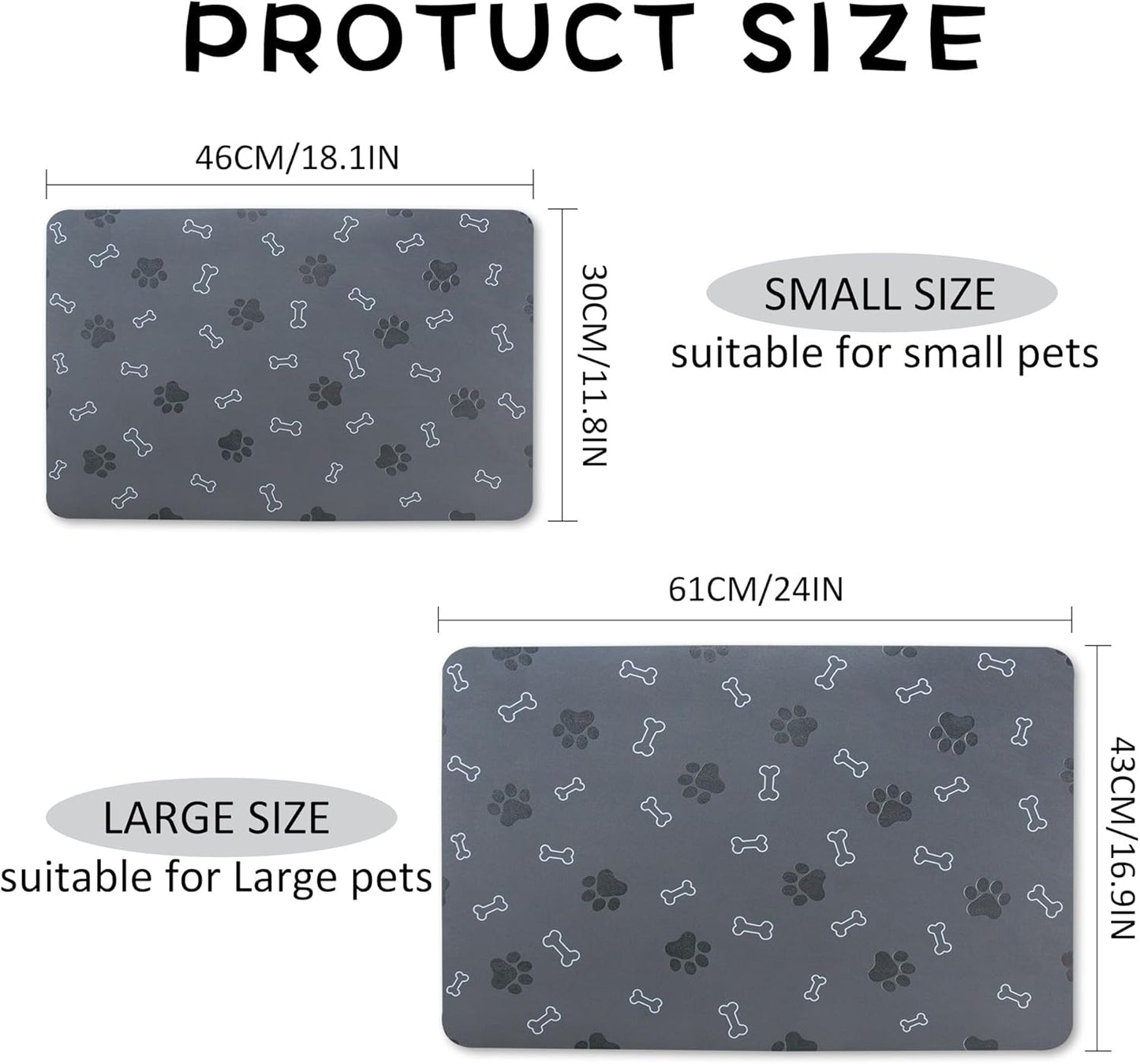 Pet Cat Dog Food Mat Non Slip Mat for Dog Water Bowl Mat Quick Dry Absorbent Cat Feeding Mat, 24 * 16.9 in, Black