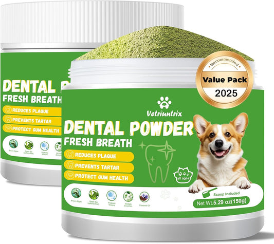 Dog Dental Care Powder - Plaque & Tartar Control with Natural Enzymes, Teeth Cleaning Powder for Dogs with Probiotic, Bad Breath Treatment for Small Medium Large Dogs