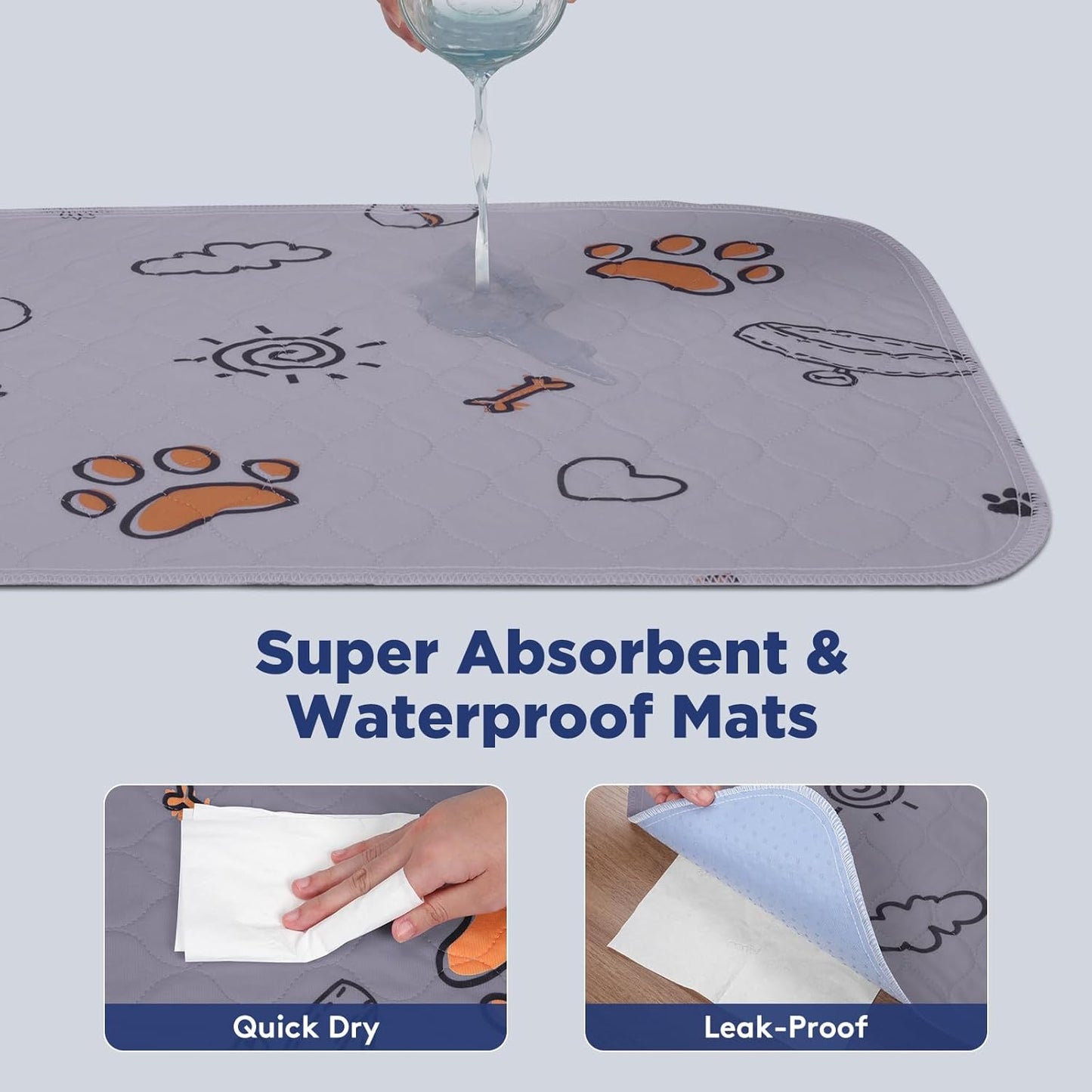 Washable Pee Pads for Dogs, 2 Pack Large 48"x48" Super Absorbent Reusable Training Pads, 100% Waterproof Non-Slip Crate, Whelping, Playpen Mat Bed - Dog Products