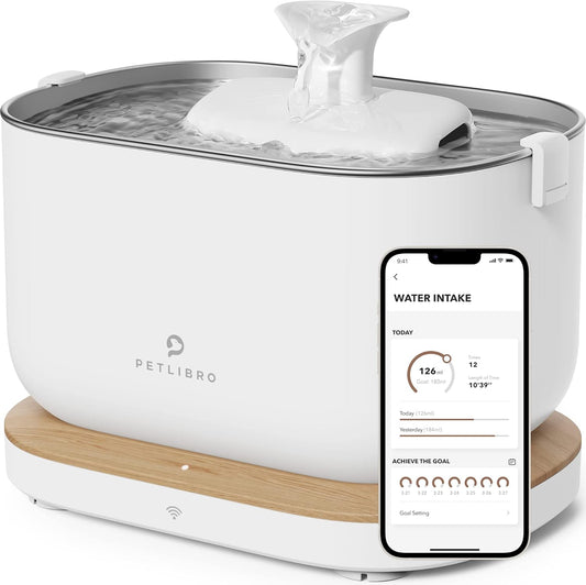 PETLIBRO App-Controlled Cat Water Fountain, Pet Water Fountain with Stainless Steel Tray, Water Fountains for Cats Indoor with Drinking Monitoring, Cat Fountains for Drinking with 2 Wireless Pumps