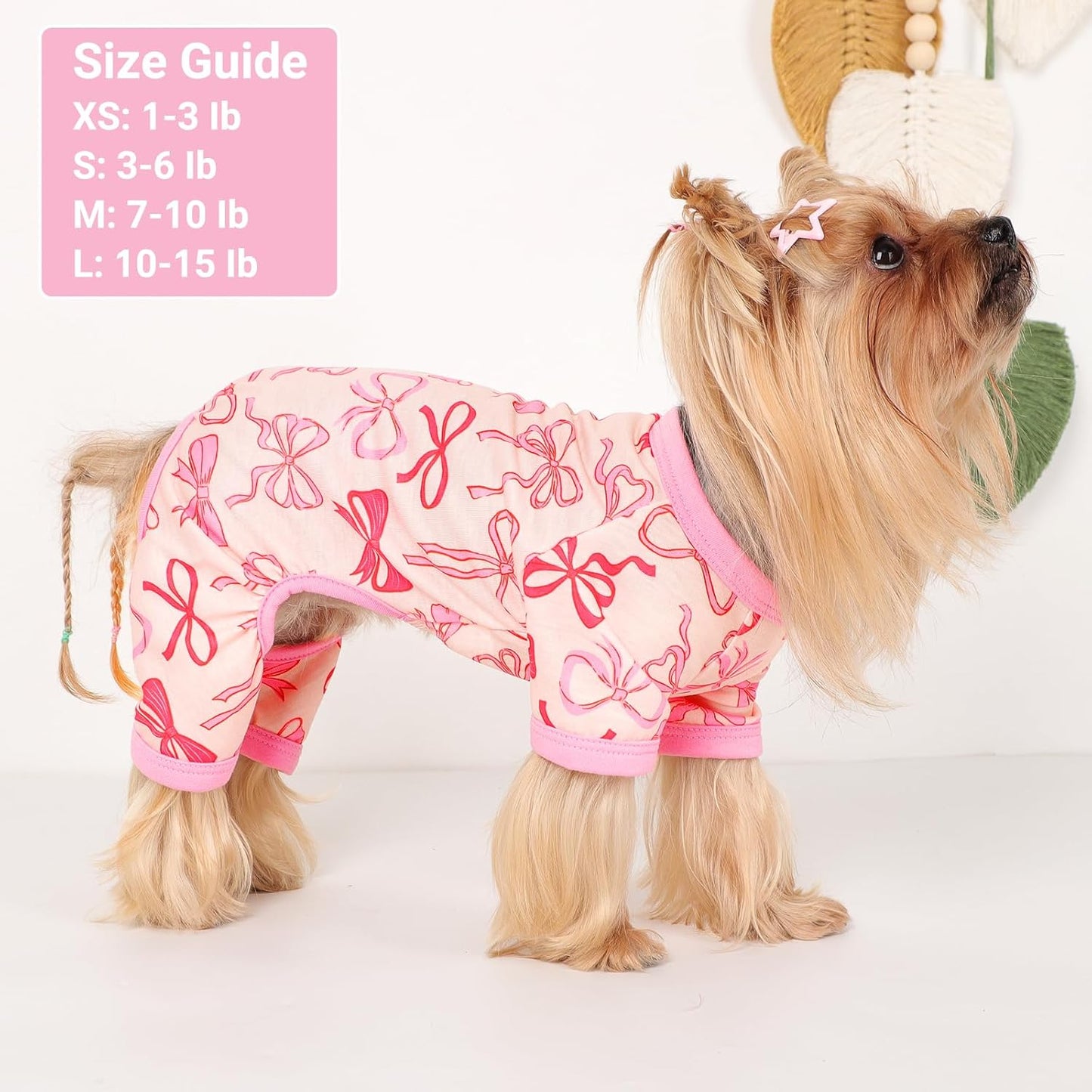 Dog Pajamas Small Sized Dogs Stretchable Summer Dog Clothes Pjs 4 Legs Girl Boy Cute Soft Puppy Outfits Doggie Cat Jammies Jumpsuit Sleeper for Pet (Bow Tie, Medium)