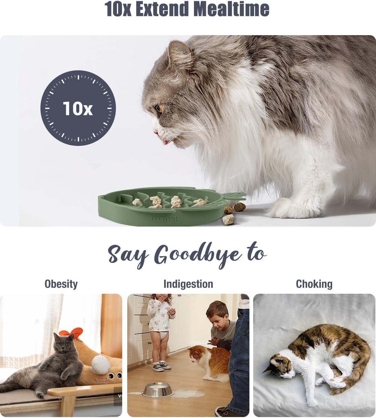 Coomazy 2-in-1 Silicone Slow Feeder Dog Cat Bowls, Lick Mat Interactive Puzzle Toy for Pets Dry/Wet Food Training, Keeps Dogs Cats Busy, Prevents Puppy Kitty Overeating (Avocado, 1.2 Cup)