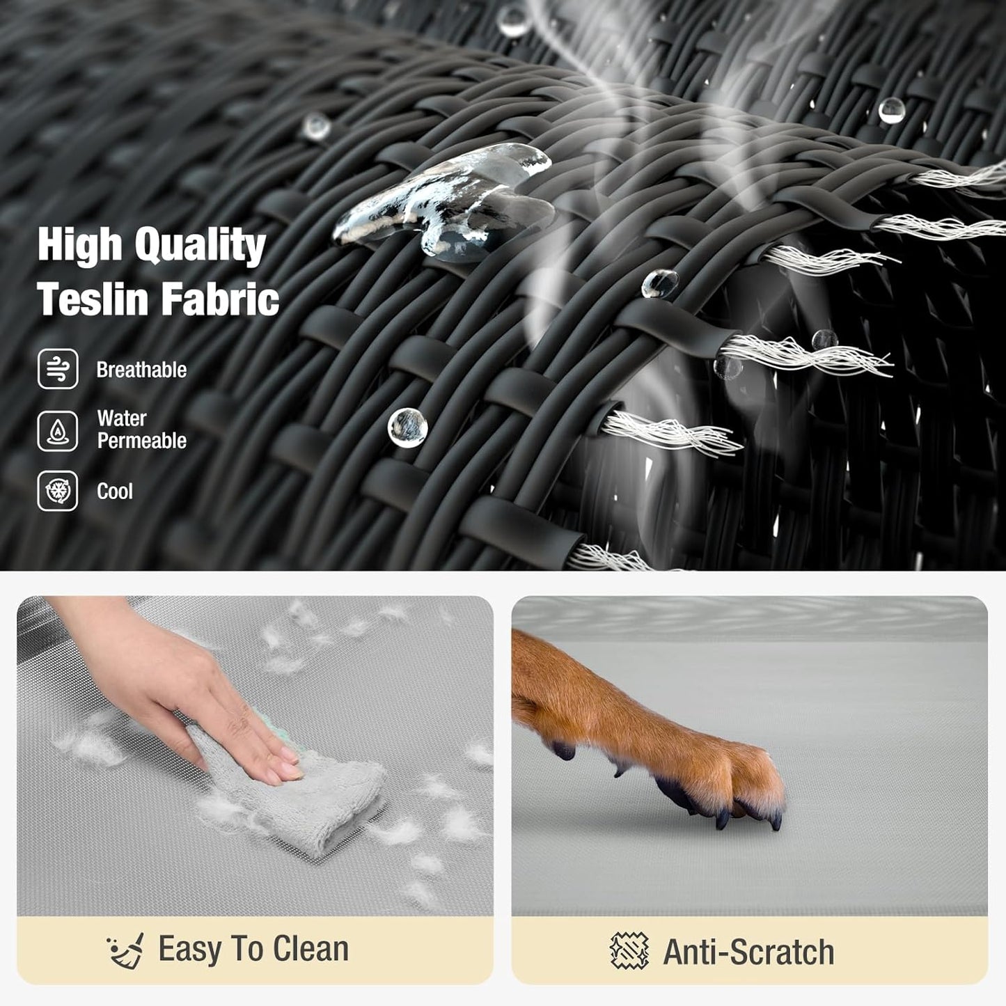 Veehoo Cooling Elevated Dog Bed, Raised Pet Cot with Guardrail & Slope Headrest, Durable Breathable Teslin Mesh, Non-Slip Feet, Washable Dog Couch Bed for Indoor & Outdoor, Medium 39.5" x 28", Gray