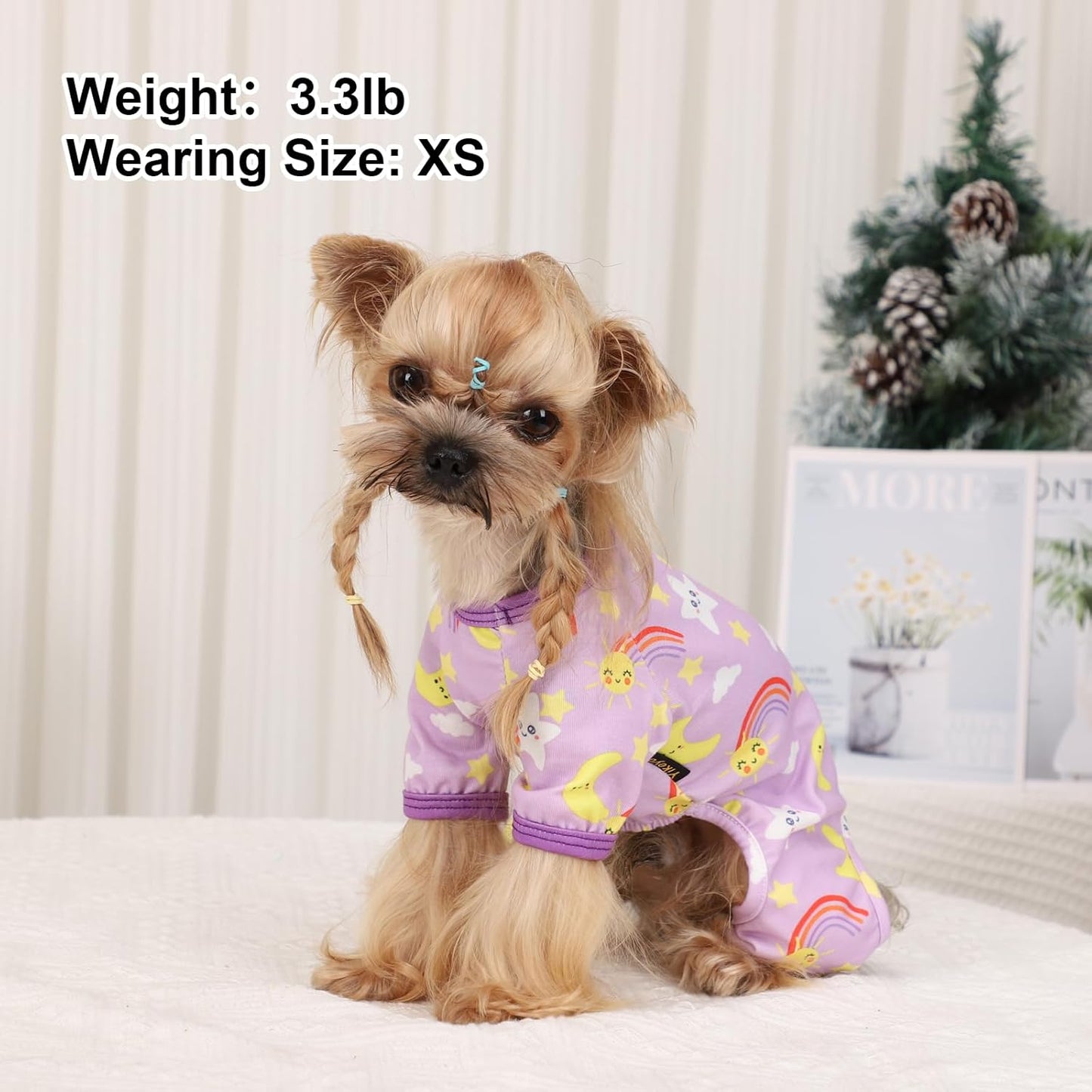 Dog Pajamas Pjs Spring Summer Dog Clothes for Small Dogs Girl - Boy - Small Size Dogs, Soft Stretchy Puppy Clothes Doggie Onesies Cat Pet Jammies Outfit, Star Purple, XS