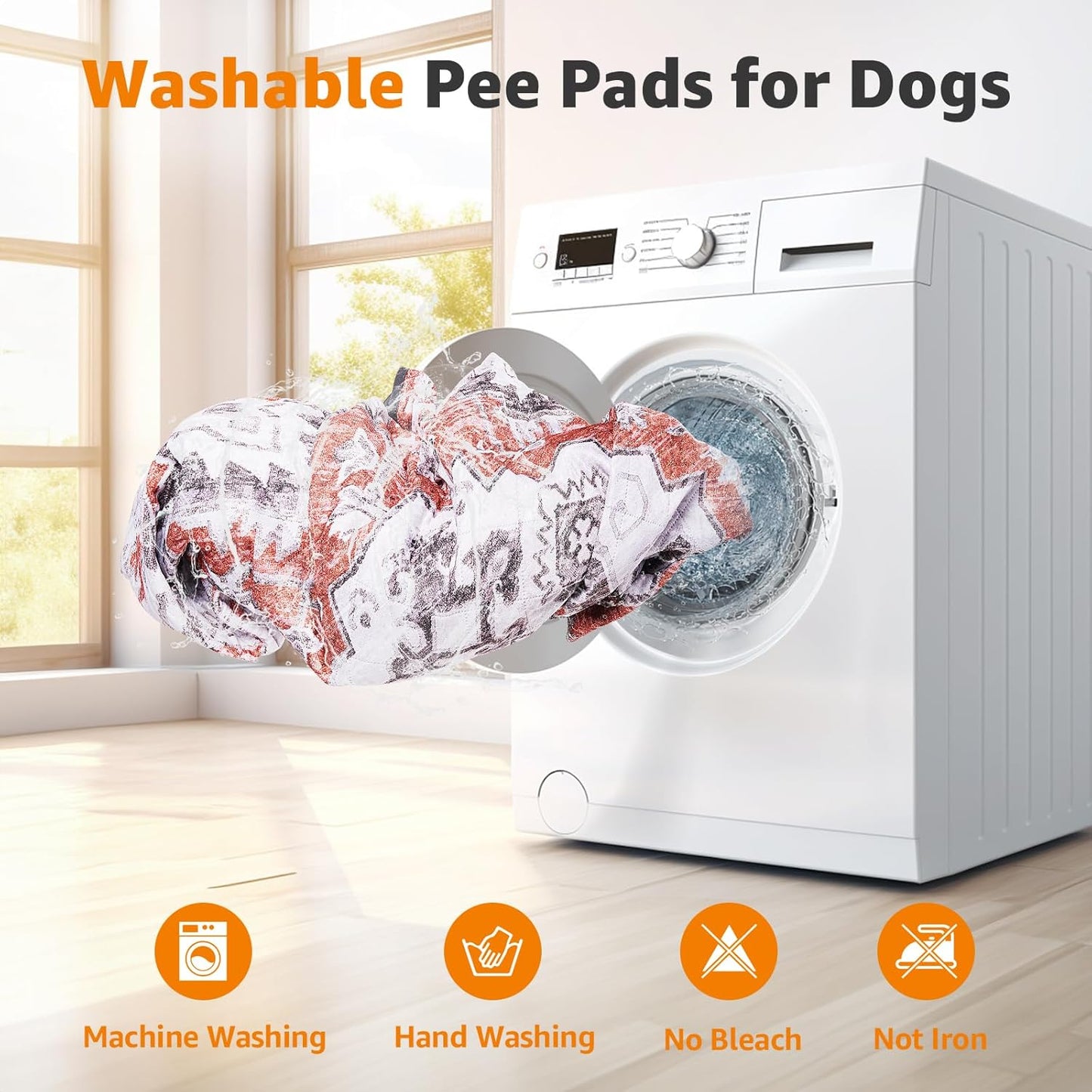 LOOBANI Reusable Pee Pads for Dogs, 1 Pack Super Absorbent Washable Puppy Pee Pads, Waterproof Non-Slip Whelping Pad for Floor Playpen Crate Couch-65 x48 (Red-Orange)