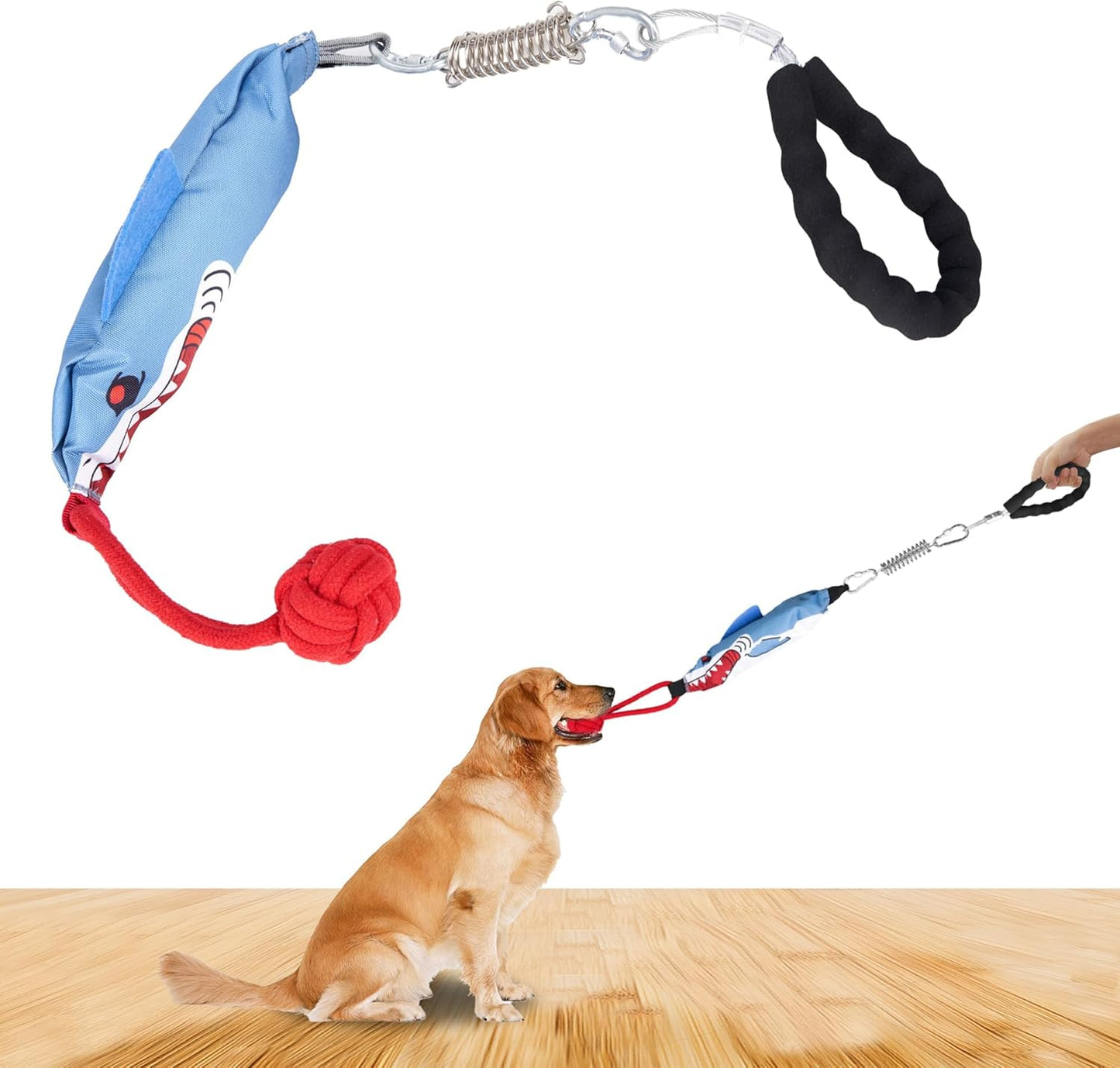 Dog tug of war Toy with Handle,Interactive Dog Toys with Squeak for Aggressive chewers, Durable Bungee Cord Toy with chew Ball