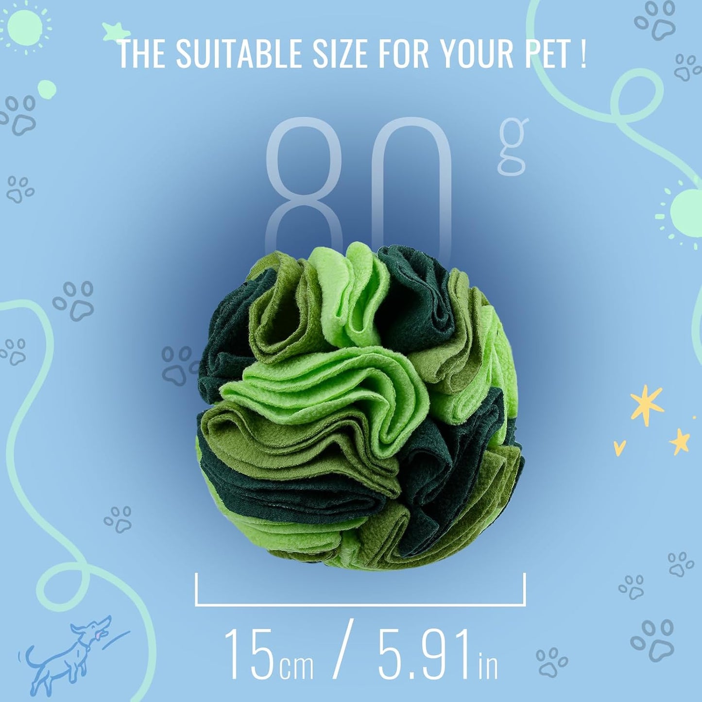 Pet Snuffle Ball, Puzzle Sniffing Interactive Dog Ball for Blind Dogs Training Stress Relief Dog Enrichment Toys Treat Machine Washable (15cm, Gradient Green)
