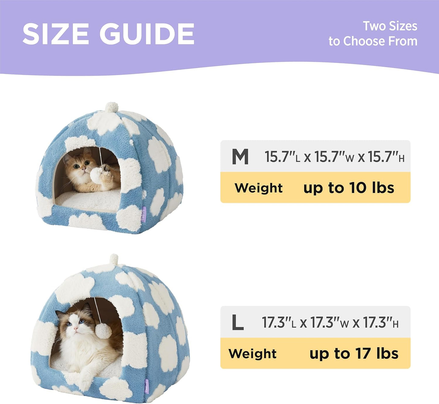 Lesure Cute Cat Beds for Indoor Cats - 2 in 1 Cat Cave Bed for Kittens and Small Pets with Removable Washable Cushioned Pillow, Cozy Kitten Tent with Non-Slip Bottom, Blue, 16 inches