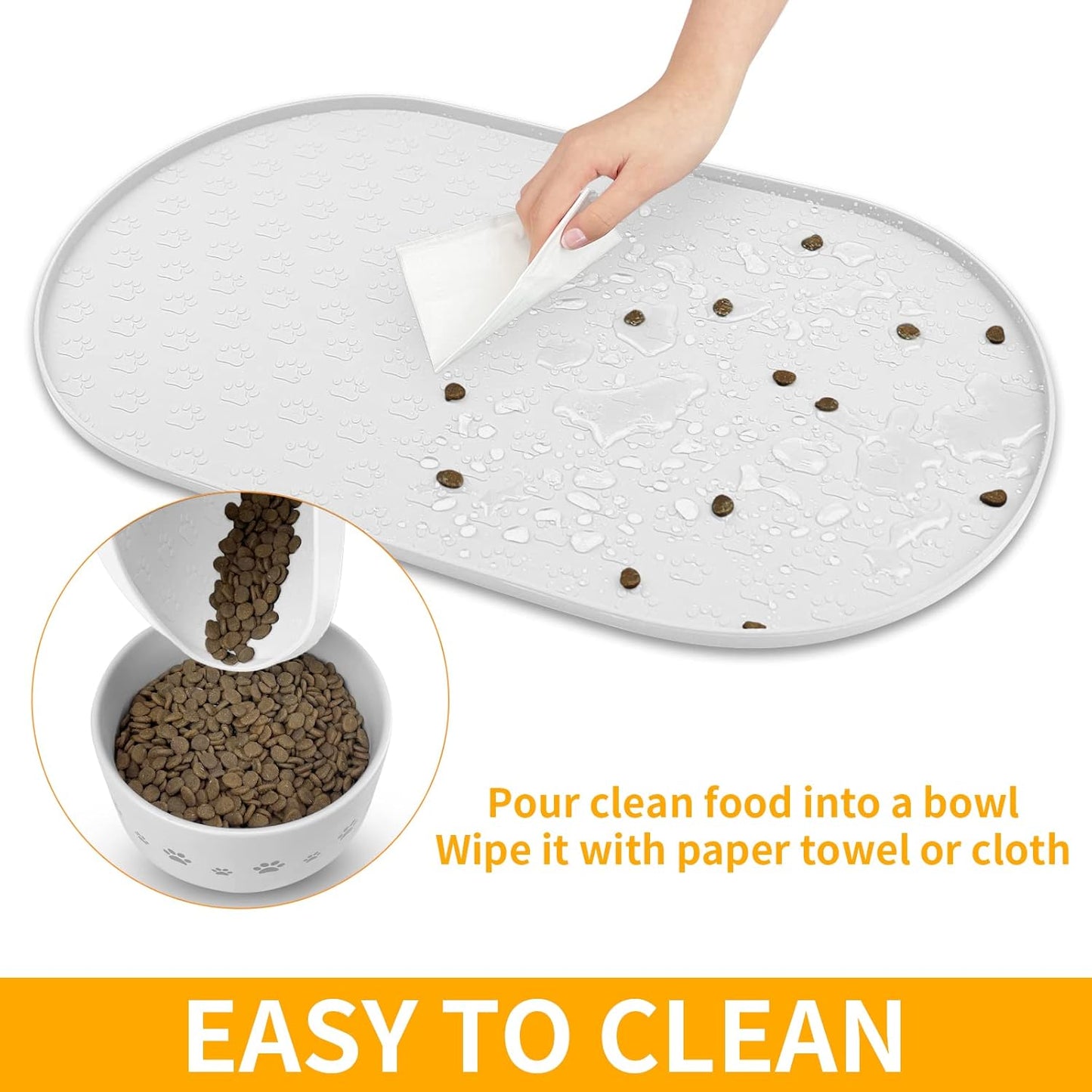 KPWACD Pet Placemat for Dog and Cat, Anti-Slip Waterproof Dogs Feeding Bowl Mat Prevent Food and Water Overflow, Silicone Puppy Dish Mats Suitable for Small Medium Big Pets, White, 19" * 12"