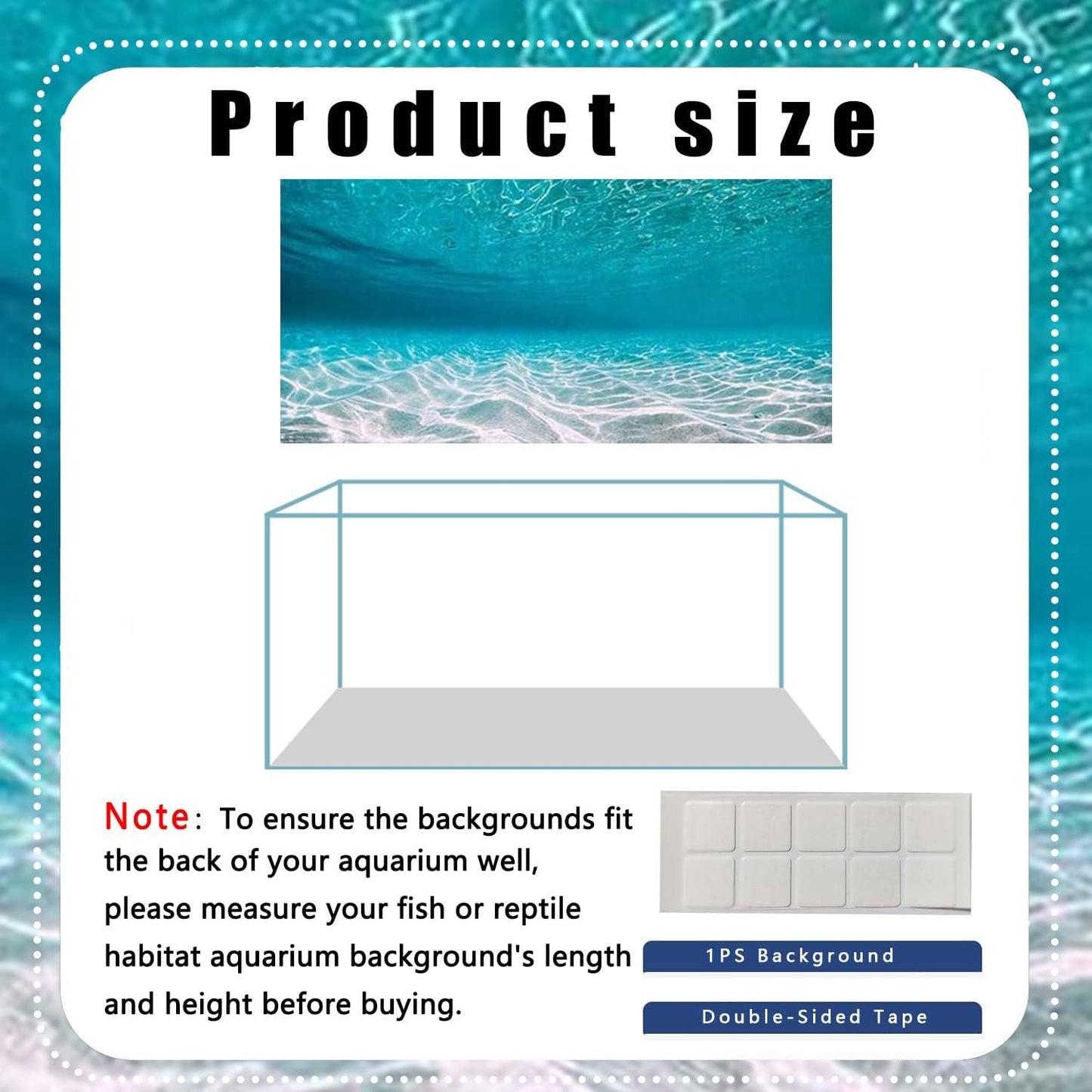 24X12IN Natural Undersea Aquarium Background, Undersea Beach Fish Tank Background, with 8 EVA Double-Sided Tape
