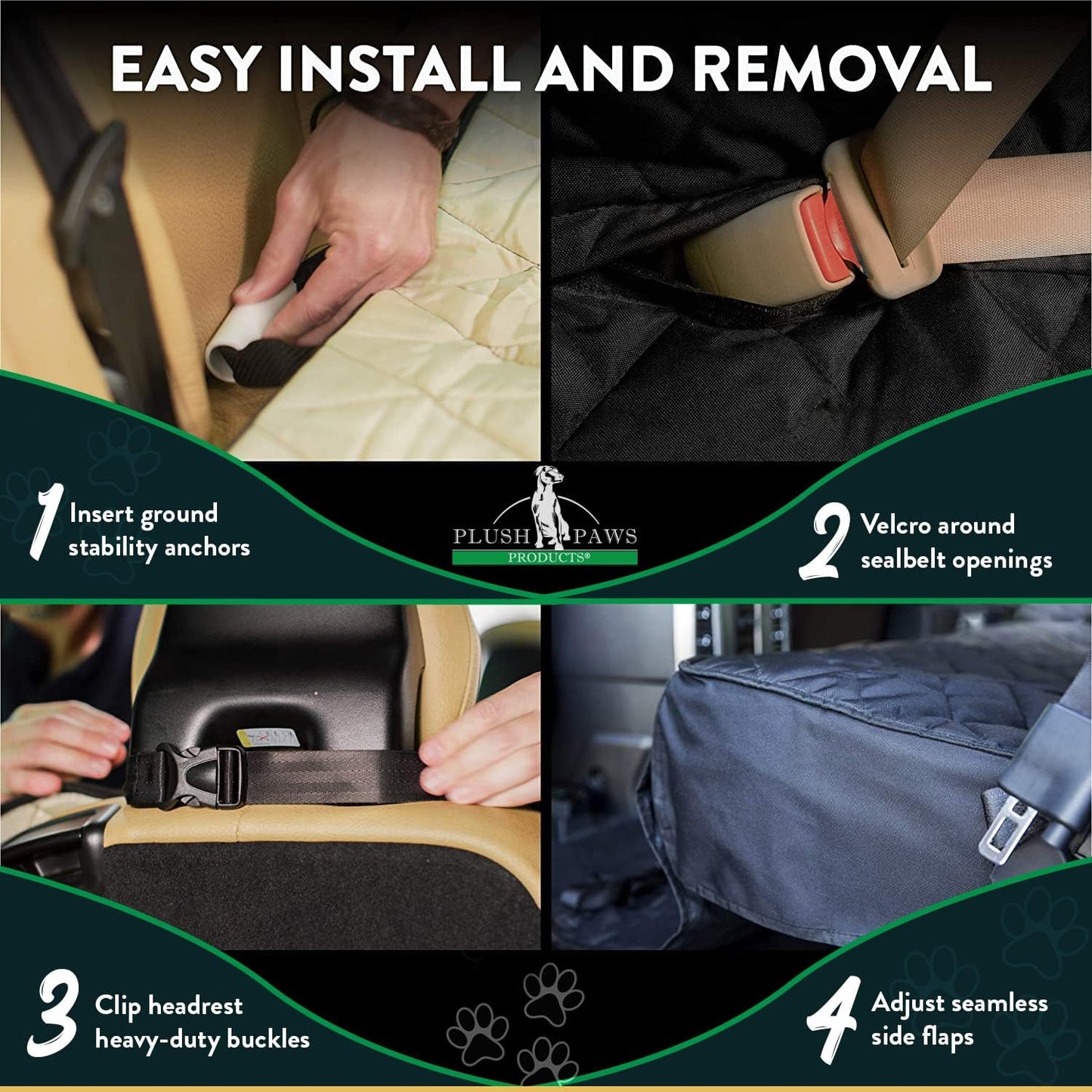 Plush Paws Products Premium Bucket Car Seat Protector | Diamond Stitching | Washable & Waterproof Front Seat Dog Cover Car, Truck, & SUV | Nonslip, Tear Resistant Pet Passenger Seat Cover | Grey