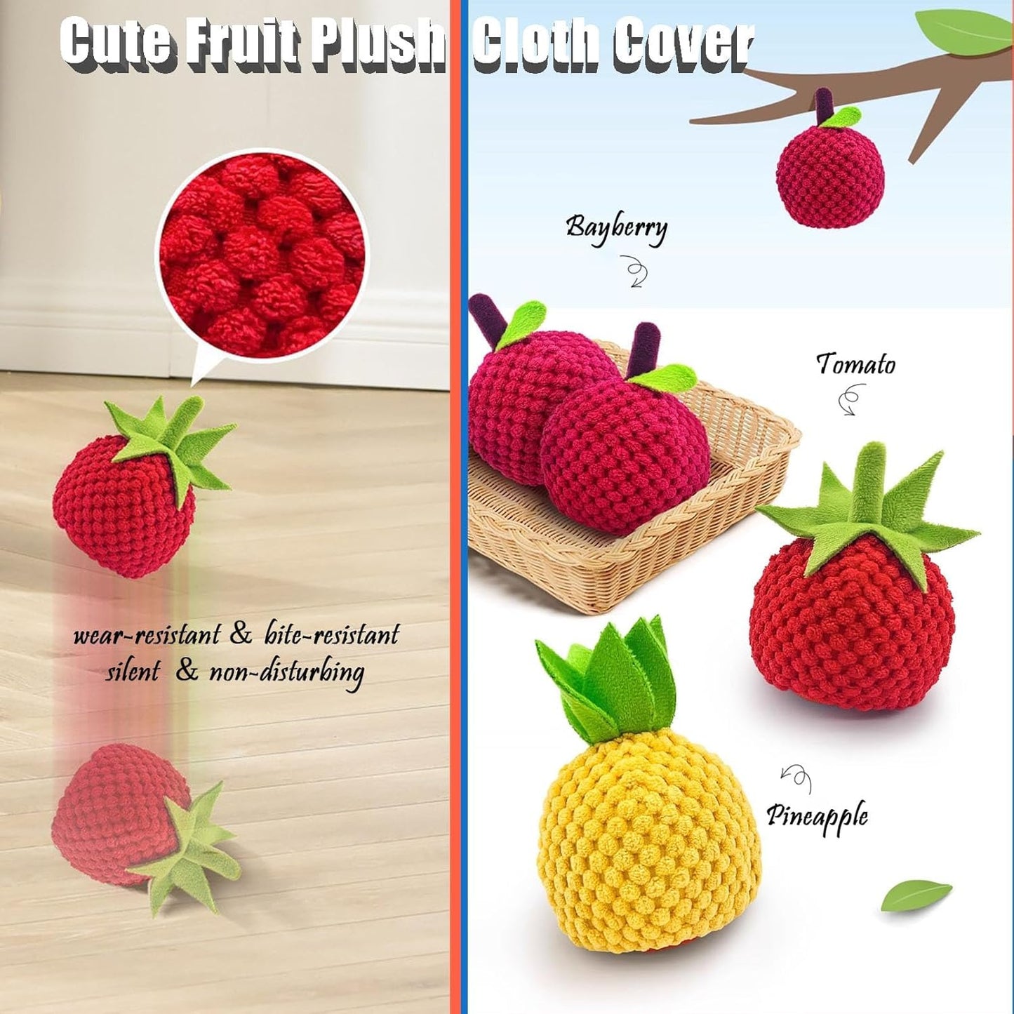 Zoomie Buddy 2.0, Zoomie Buddy for Dogs, 2 in 1 Smart Touch Interactive Dog Balls ＆ Pet Feeder, 2.83" Diameter, Suitable for Small/Medium Dogs, with Fruit Plush Cover (Blue+Orange, Bayberry)