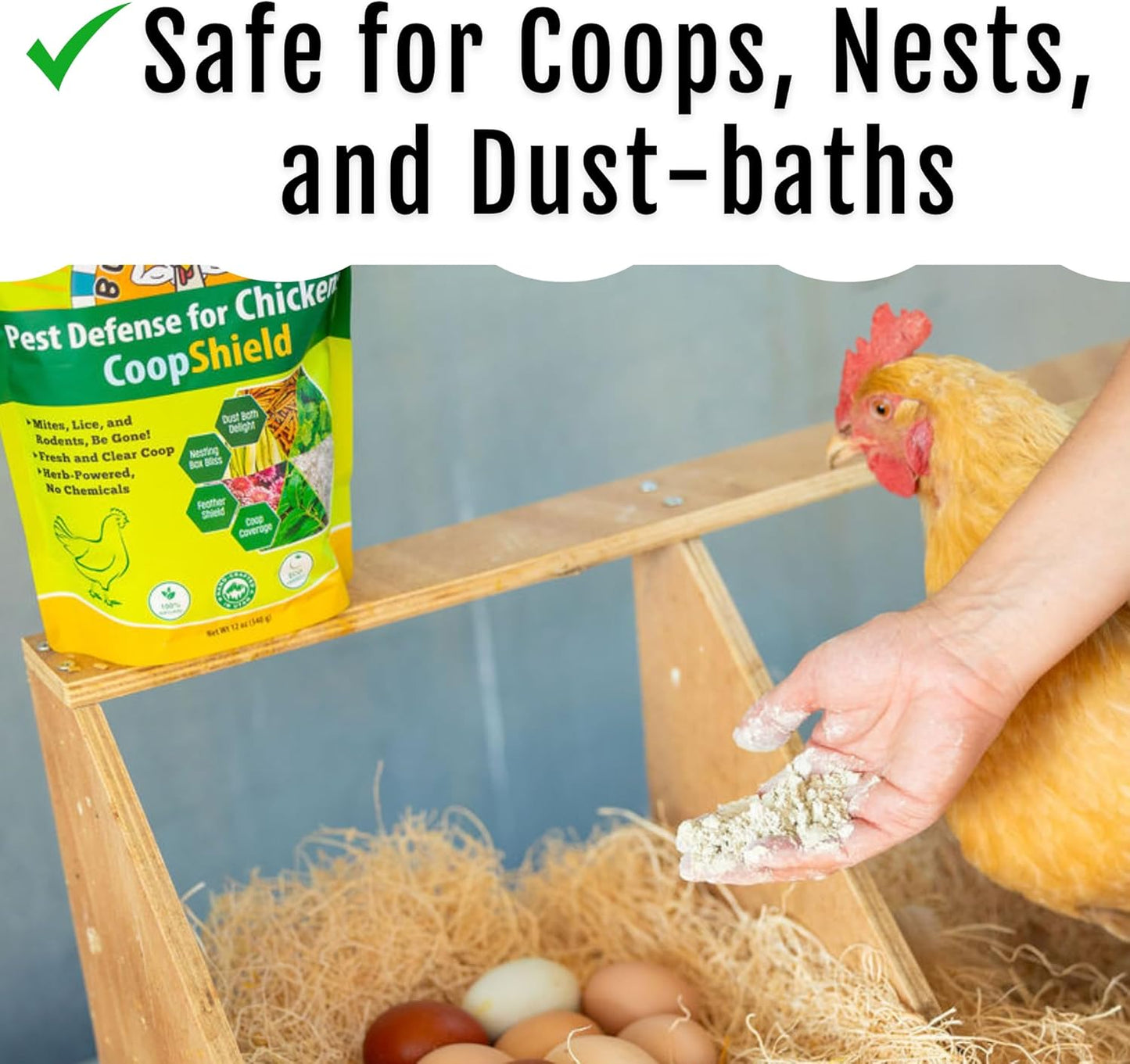 Dust Bath Herb Blend for Chickens - Keep Feathers Clean & Healthy - Food Grade, Natural Nesting Box Herbs for Bedding, Coop Floor, USA (12 oz)