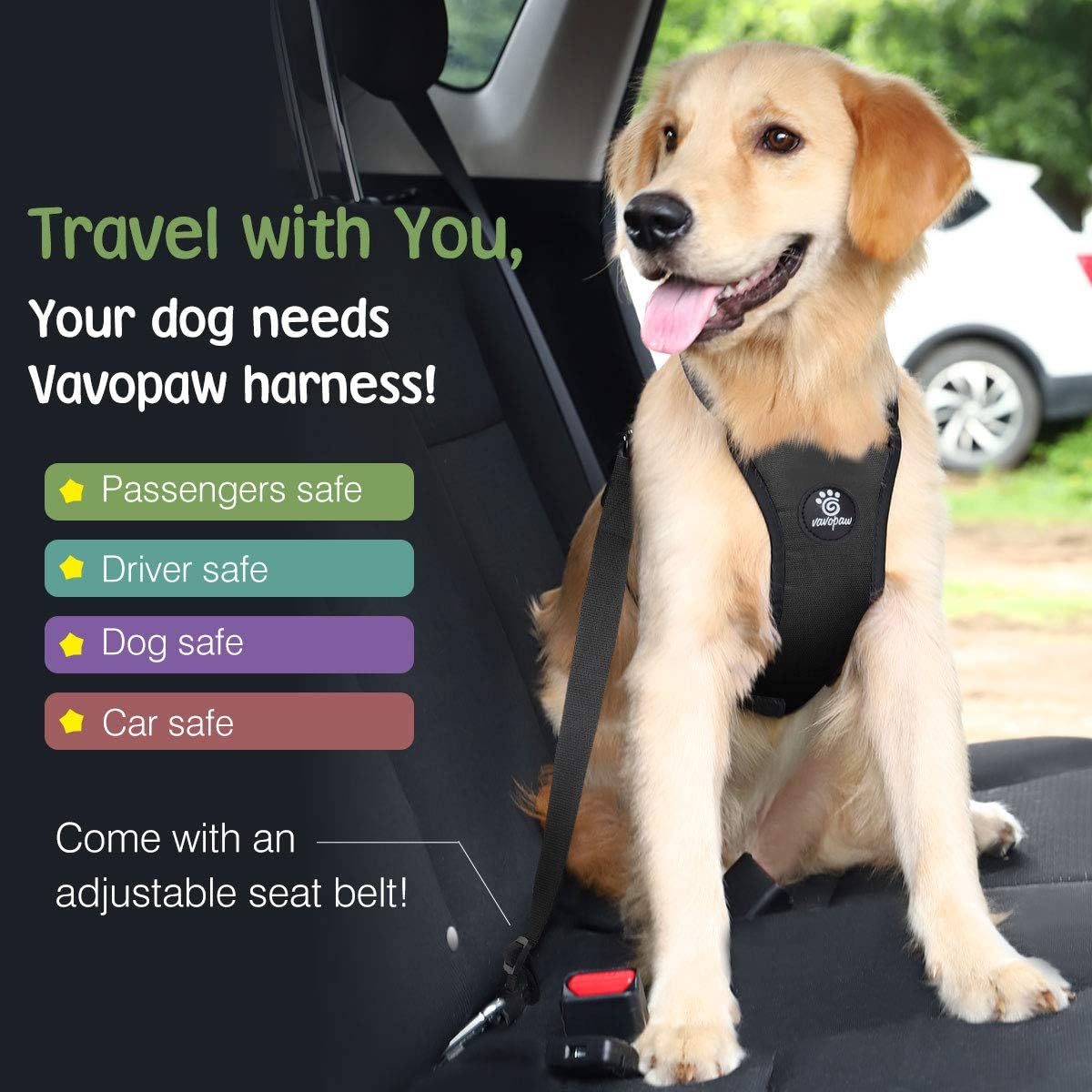 Dog Seat Belt, Safety Vest Dog Car Harness with Adjustable Buckle Dog Seat Belt for Vehicle Nylon Pet Safety Seat Belts Heavy Duty(XL, Black)