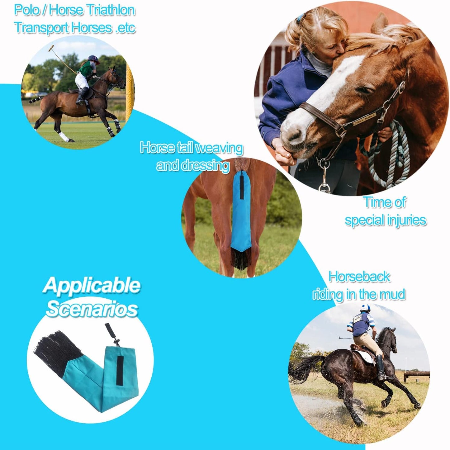 Horse Tail Bag - Pack of 2, Waterproof and Durable, Adjustable Large Opening for Easy Fit, Fringe Design Simulates A Fly Swatter, Protects Horse's Tail from Dirt, Breakage and Insects