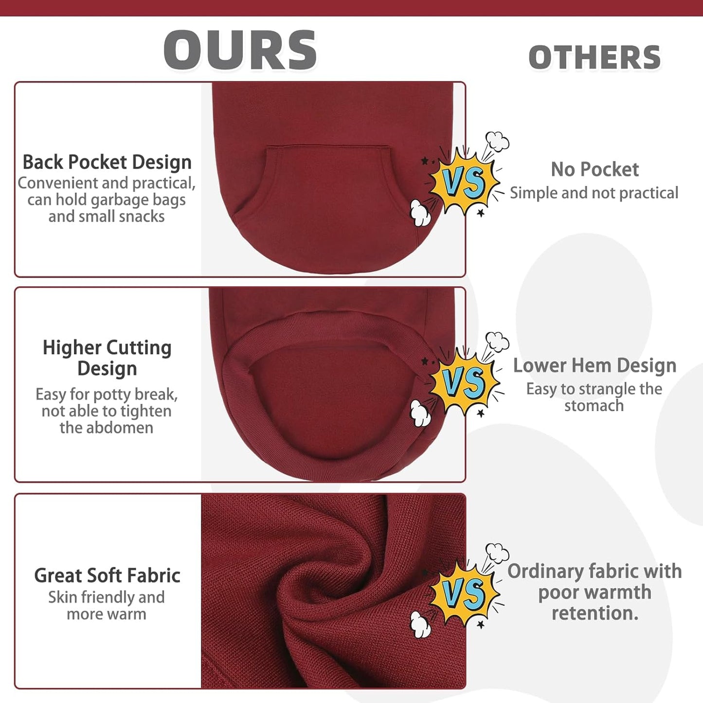 KOOLTAIL Basic Dog Hoodie - Soft and Warm Dog Hoodie Sweater with Leash Hole and Pocket, Dog Winter Coat, Cold Weather Clothes Sweatshirt for Small Medium Large Dogs Puppy Cat Boys Girls Deep Red XS