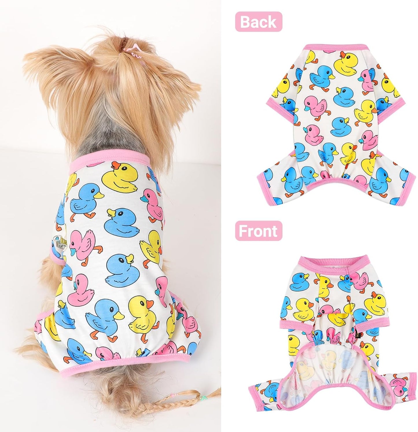 Dog Pajamas Small Sized Dogs Stretchable Summer Dog Clothes Pjs 4 Legs Girl Boy Cute Soft Puppy Outfits Doggie Cat Jammies Jumpsuit Sleeper for Pet (Duck, Large)