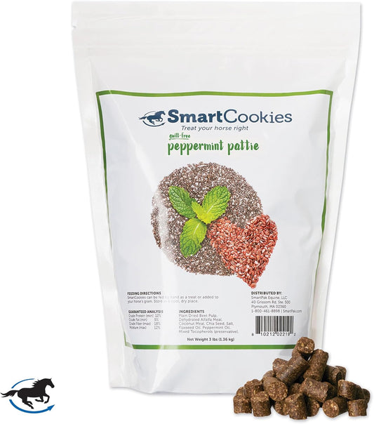 SmartEquine SmartCookies | Healthy Treats for Horses Made from Coconut Meal, Beet Pulp, Alfalfa, and Flaxseed Oil | No Sugar Added Horse Treats | Peppermint Pattie Flavor Cookies for Horses, 3 lb Bag