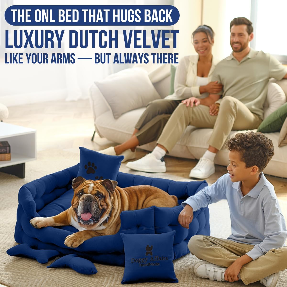 Luxury Dog Bed Chesterfield – Handcrafted Velvet Throne for Dogs | Joint Support, Calming & Temp-Regulating Comfort | Durable 5+ Years, Anti-Claw, Washable 100+ Times – L, Blue