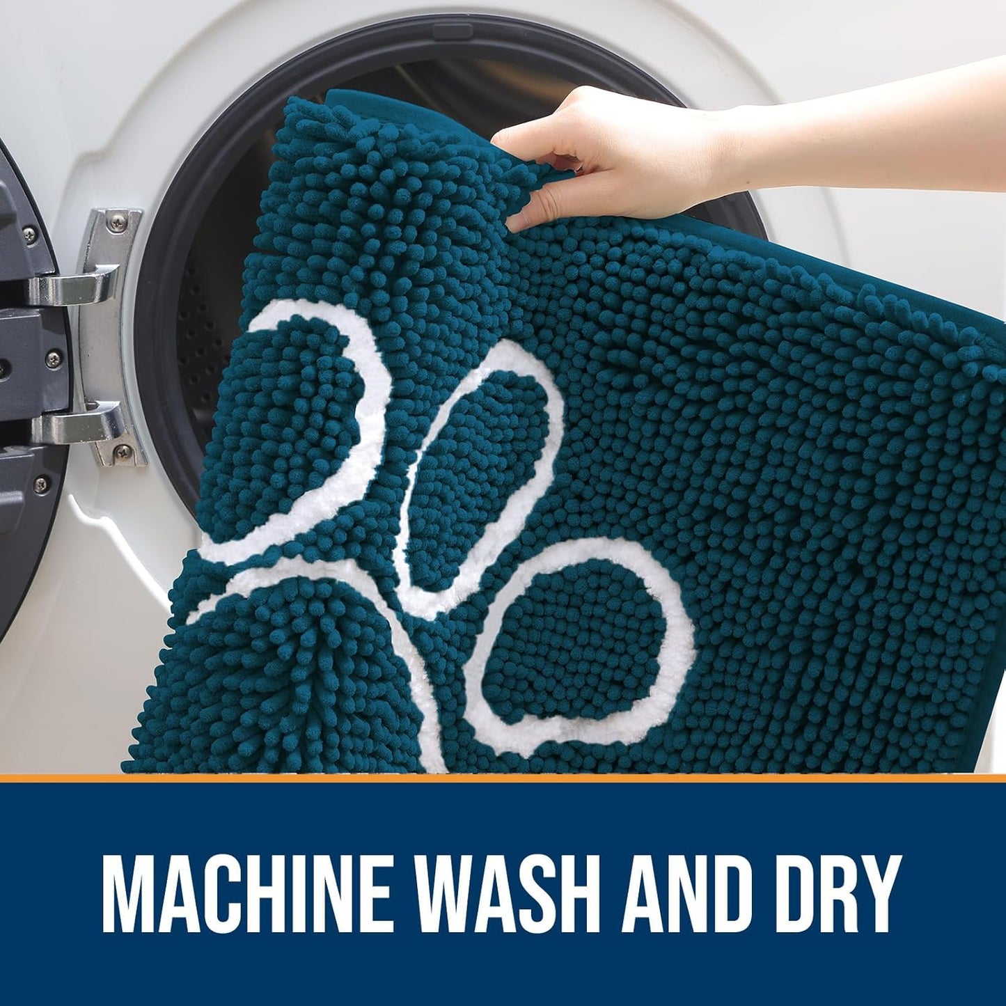 OLANLY Door Mat for Muddy Dog Paws 70x24, Absorbent Chenille Mud Doormat with Paw Print Design, Non-Slip Washable Doormat for Indoor Entryway, Quick-Dry Pet Bed Mats for Dirty Dogs, Atlantic Blue