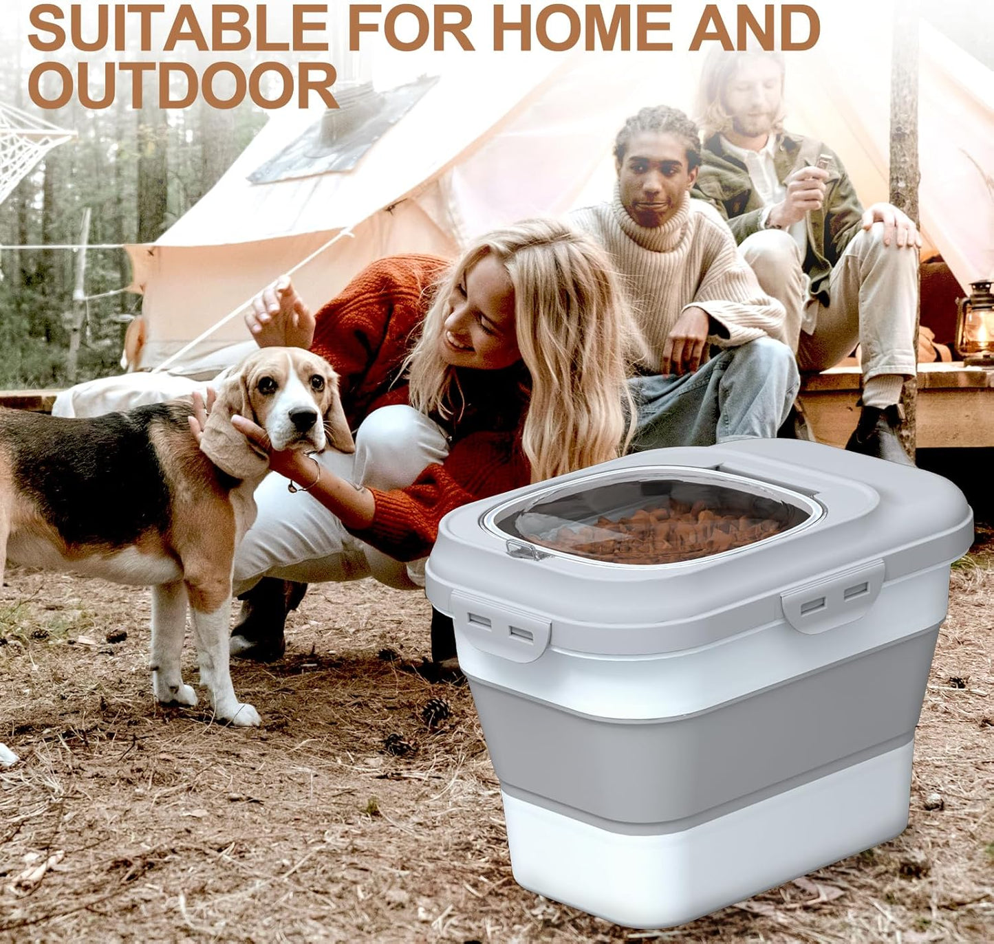 Dog Food Storage Container, 10-13lbs Collapsible Dog Cat Food Containers with Airtight Clear Flip-top and Pet Food Scoop, Pet Food Storage Container Bin for Dog Cat Bird and Other Pets Grey