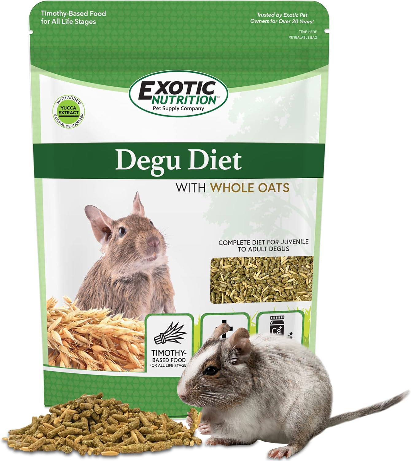 Exotic Nutrition Degu Diet (2.5lb) - Nutritionally Complete Healthy Pellet Diet with Whole Oats - for Domesticated Pet Degus