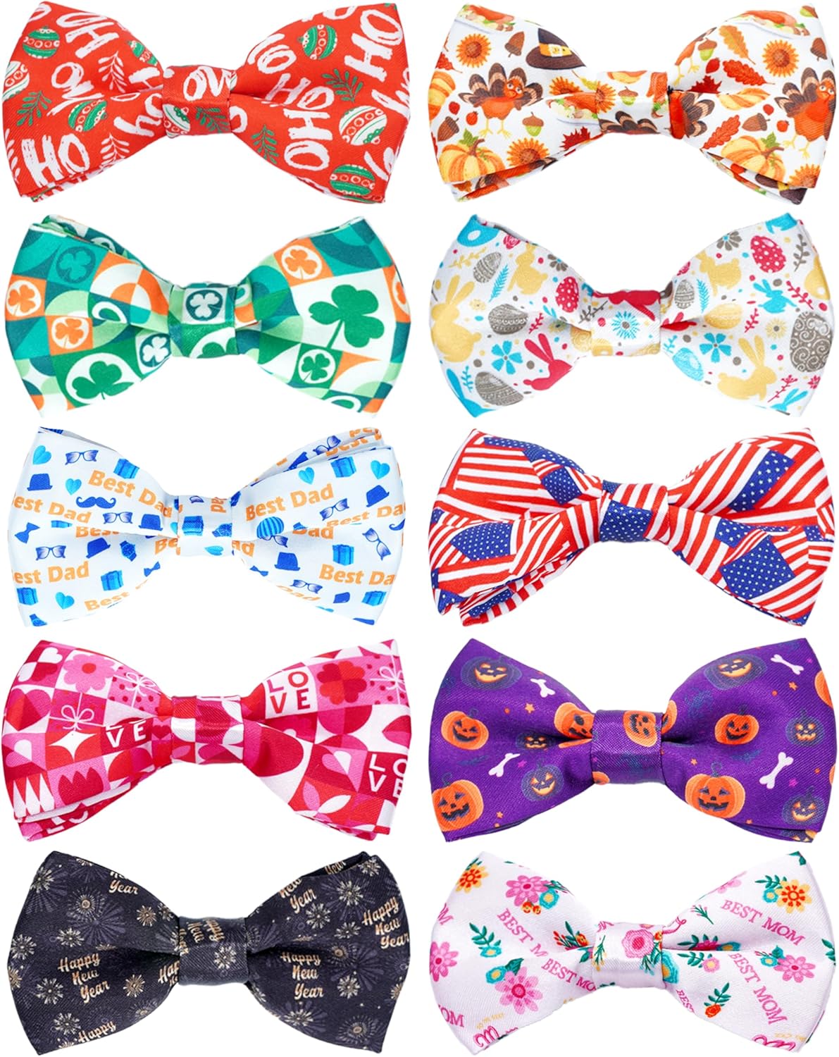 PET SHOW 10 Pack Holiday Big Dog Bow Ties for Large Medium Dogs Sliding Collar Attachments Festival Patterns Bowties Classy Bowknots Party Wedding Pet Grooming Accessories(Large)