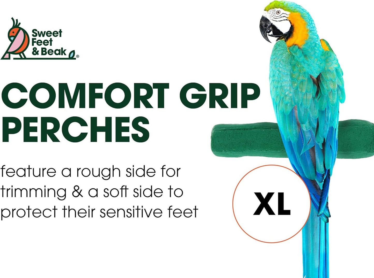 Comfort Grip Safety Perch for Bird Cages - Pedicure Perch for Birds to Keep Nails and Beaks in Top Condition - Safe Easy to Install Bird Cage Accessories - XL 13.5"