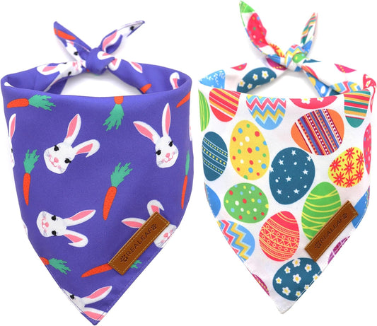 Realeaf Easter Dog Bandanas 2 Pack, Triangle Reversible Pet Scarf for Boy and Girl, Premium Durable Fabric, Holiday Bandana for Small Medium Large and Extra Large Dogs (Large)