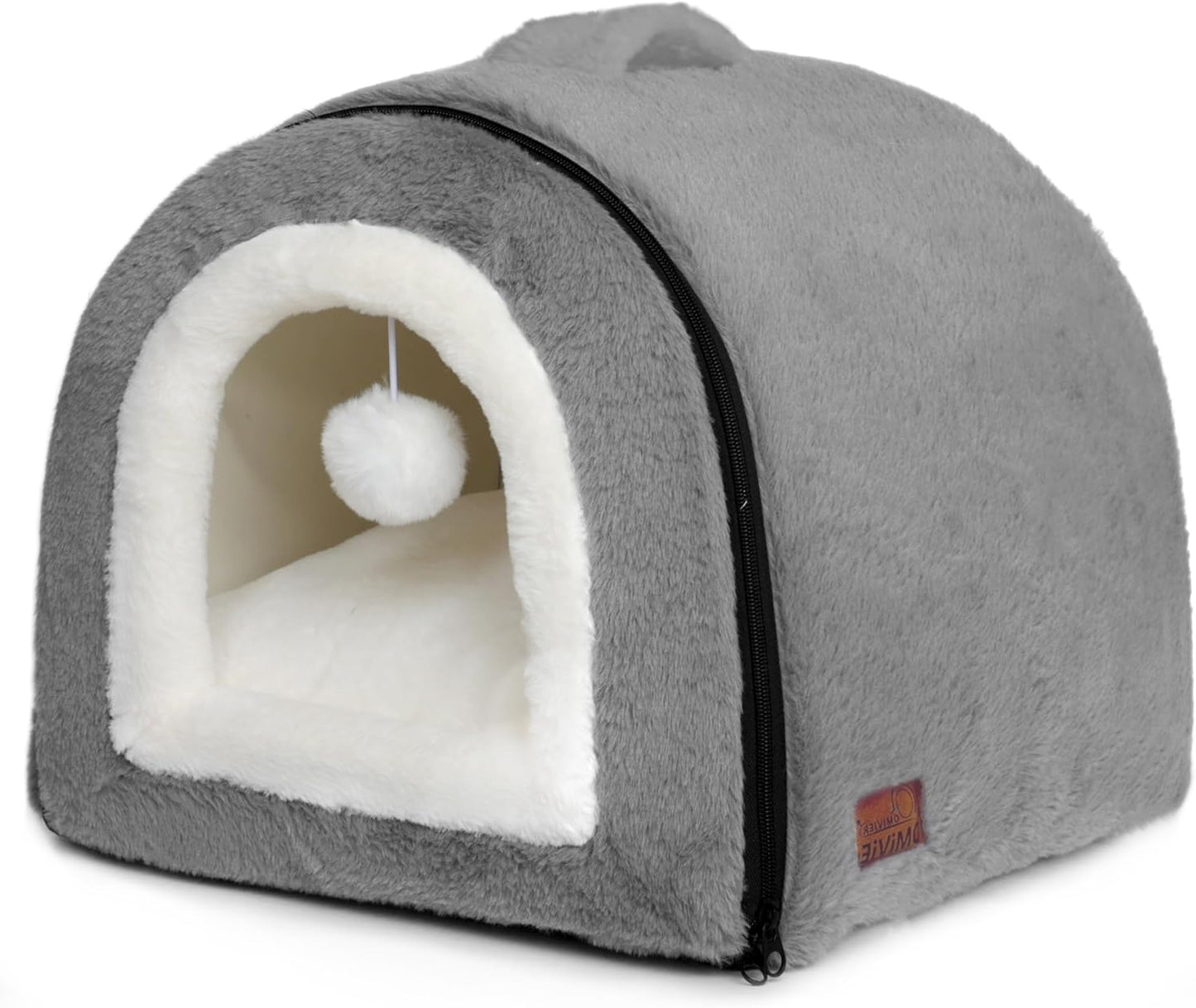 Cat Bed for Indoor Cats，Foldable cat cave，Anti-Slip & Water-Resistant Bottom，cat Houses for Indoor Cats or Small Dogs, Kitten Tent, Rabbit Bed，2 in 1 pet Bed (Dark Grey)