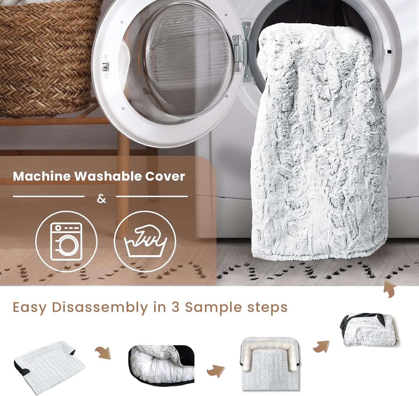 Calming Dog Bed for Couch, 35 x 31 inch Removable Couch Cover for Dogs/Cats Washable, Non-Slip Fluffy Plush Dog Sofa Mat for Furniture Protector - Grey