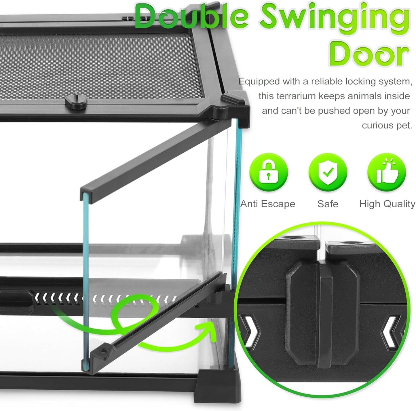Mini Reptile Glass Terrarium 12"x12"x12" Durable Reptile Habitat Tank with Heat Resistant Aluminum Alloy Frame, Double Swinging Doors with no Jam by Sand and Other Debris