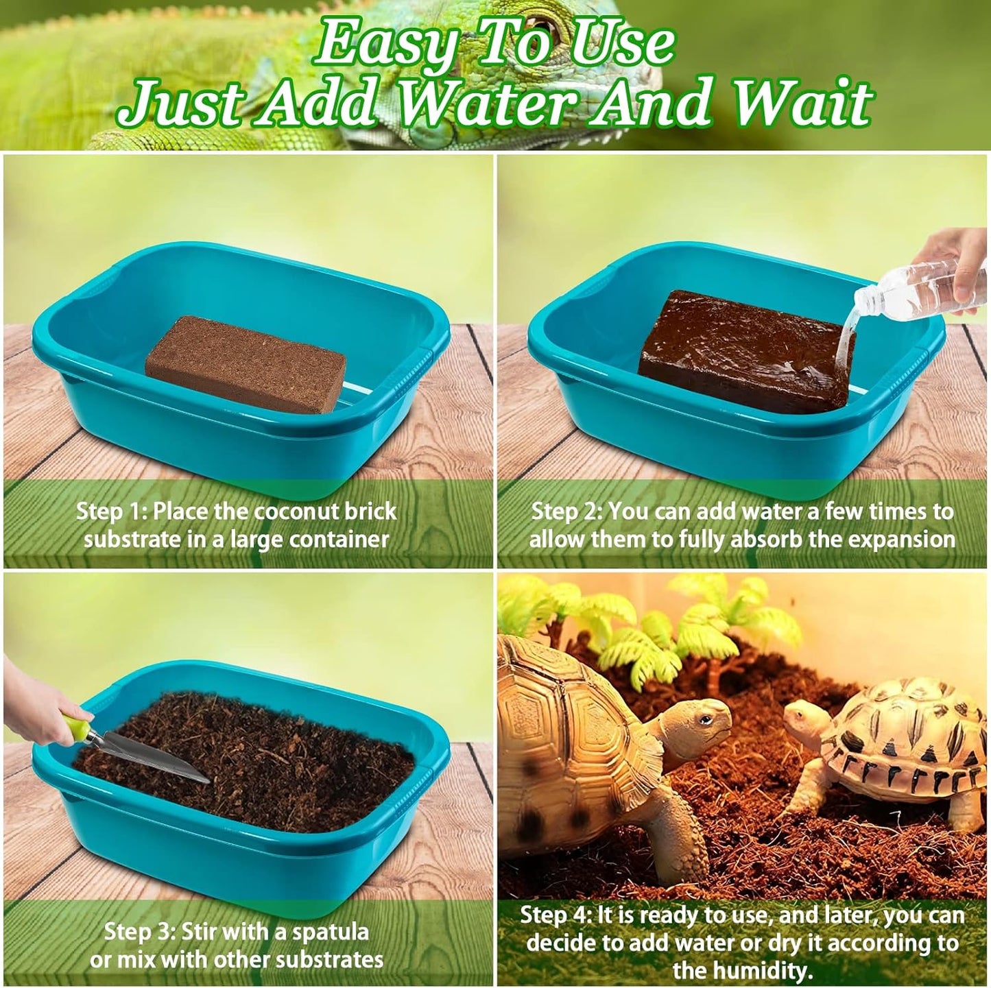 Riare 6 Pack Natural Coconut Fiber Substrate for Reptile- Premium Compressed Coconut Husk Terrarium Bedding for Reptile, Tortoise, Frogs, Snakes Hermit Crabs, Burrowing Animals