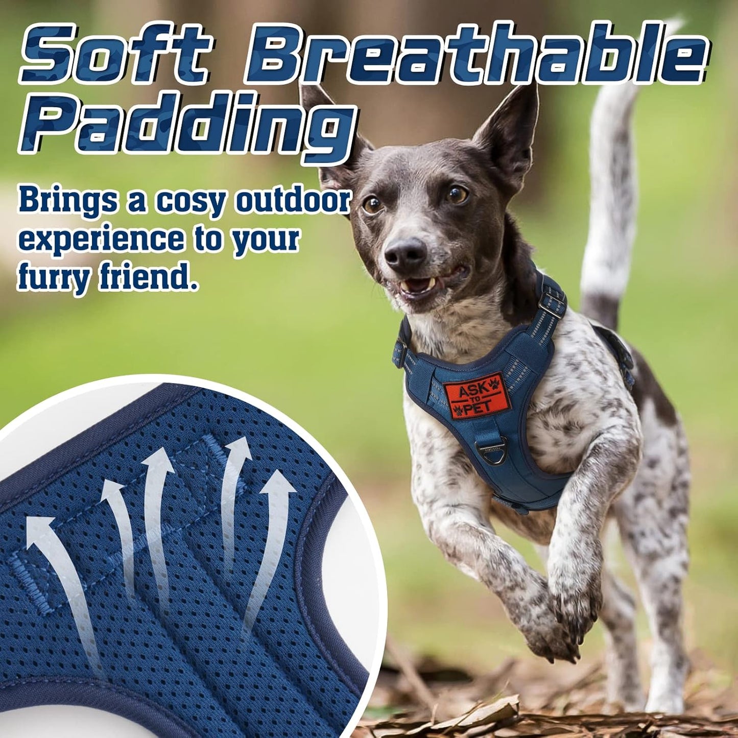 rabbitgoo Dog Harness No Pull, Military Dog Harness Medium Sized Dog with Handle & Molle, Easy Control Service Dog Vest Harness Training Walking, Adjustable Reflective Tactical Pet Harness, Blue, M