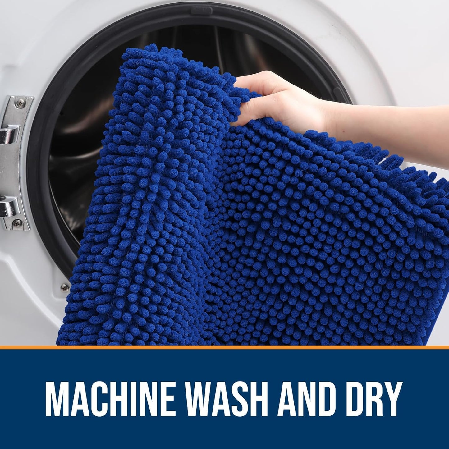 OLANLY Dog Door Mat for Muddy Paws 47x20, Absorbs Moisture and Dirt, Absorbent Non-Slip Washable Doormat, Quick Dry Chenille Mud Mat for Dogs, Entry Indoor Entryway Carpet for Inside Floor, Royal Blue