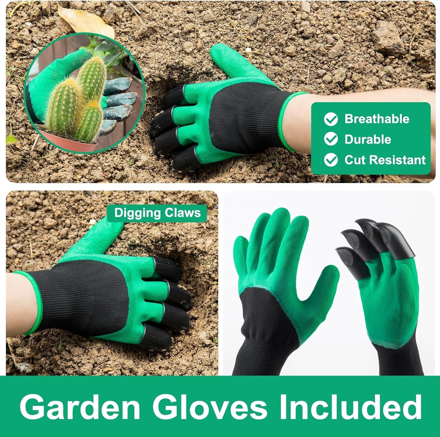 Garden Tool Set for Women, 12pcs Heavy Duty Gardening Tools, Cute Gardening Supplies Gifts for Women Mom, Garden Hand Tools with Fashion Organizer Handbag, Garden Tools for Gardening, Planting, Green