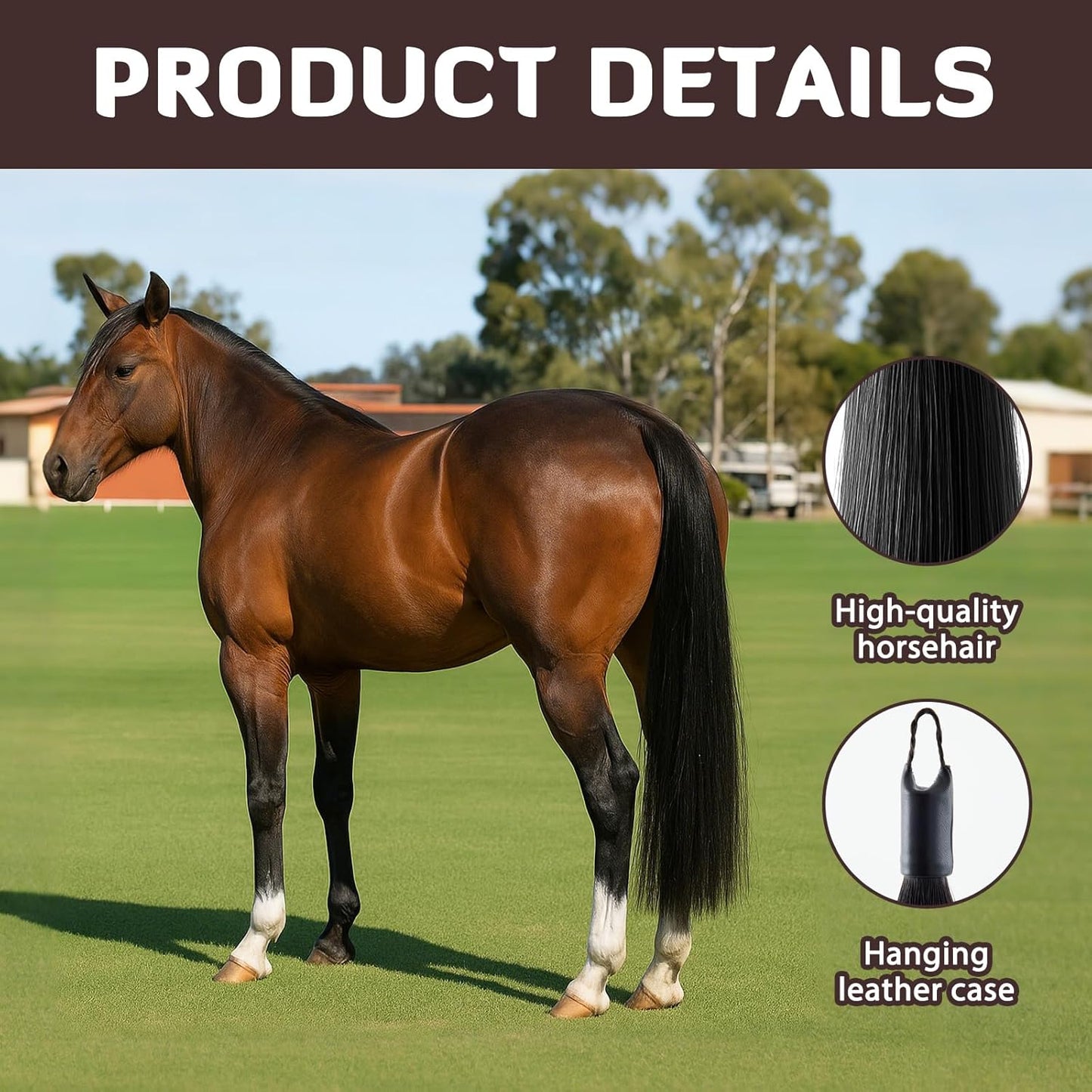 Zeyune 3 Pcs Horse Tail Extensions Set with Braided Horsehair Loop Include Ponytail Comb and Storage Bag, Natural Black for Equestrian Competitions, Horse Shows, Daily Grooming(34-36inch,1 lb)