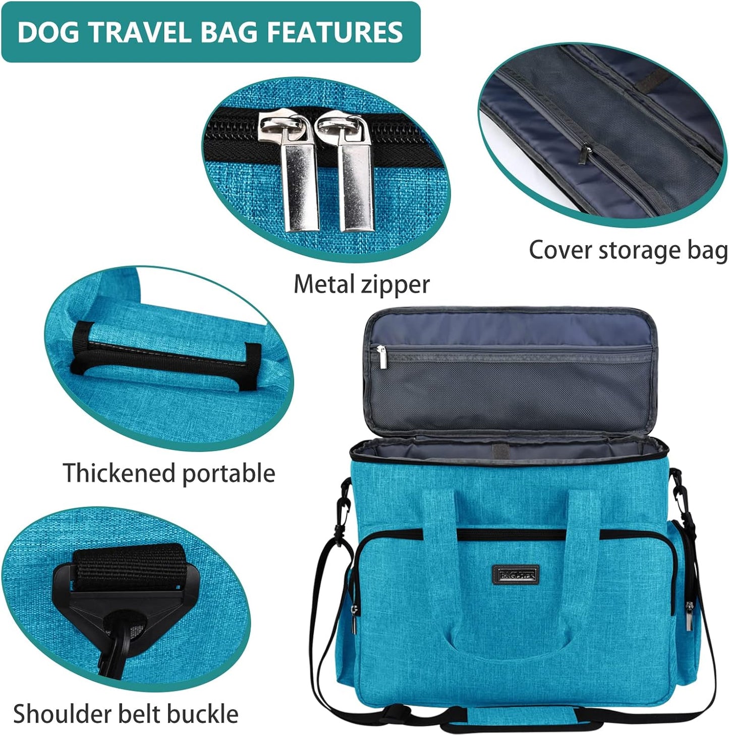 BAGLHER Dog Travel Bag, Pet Travel Bag (ALL Pet Travel Supplies), With 2 Pet Food Containers and 2 Collapsible Silicone Bowls; Essential Kits for Pet Travel Sky Blue