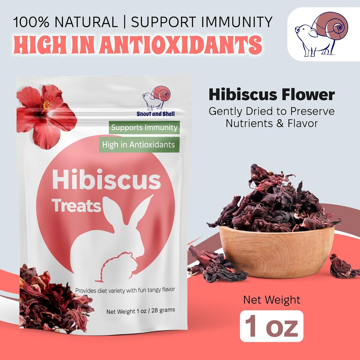 Snout and Shell Hibiscus Treats – 100% Natural Dried Flowers for Small Pets – Immunity Support & Antioxidants – Healthy Snack for Rabbits, Guinea Pigs, & Chinchillas (1 oz)