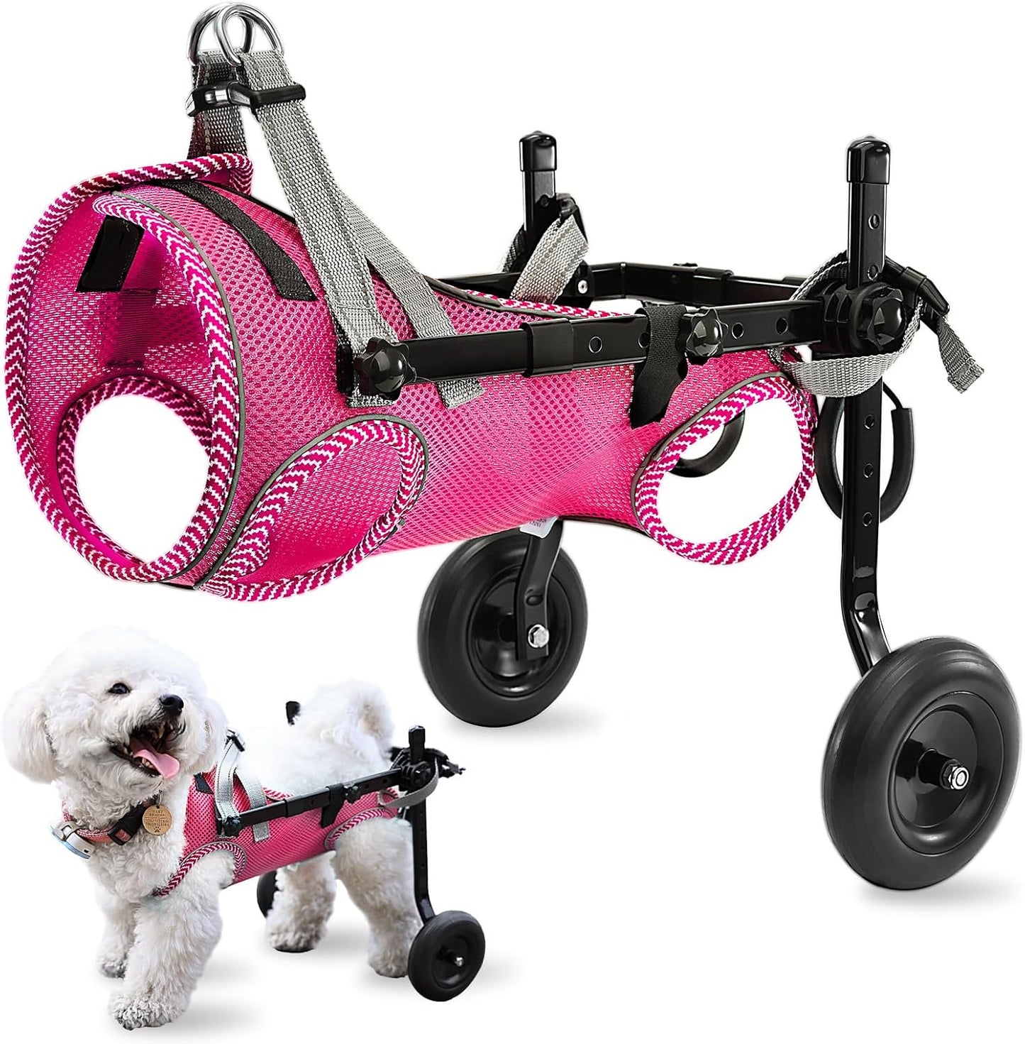 Updated Dog Wheelchair for Back Legs,Small Dog Wheelchair Carts with Wheels, Light Weight Wheelchair for Leg Support Helps Senior,Injured,Paralyzed, S & Pink