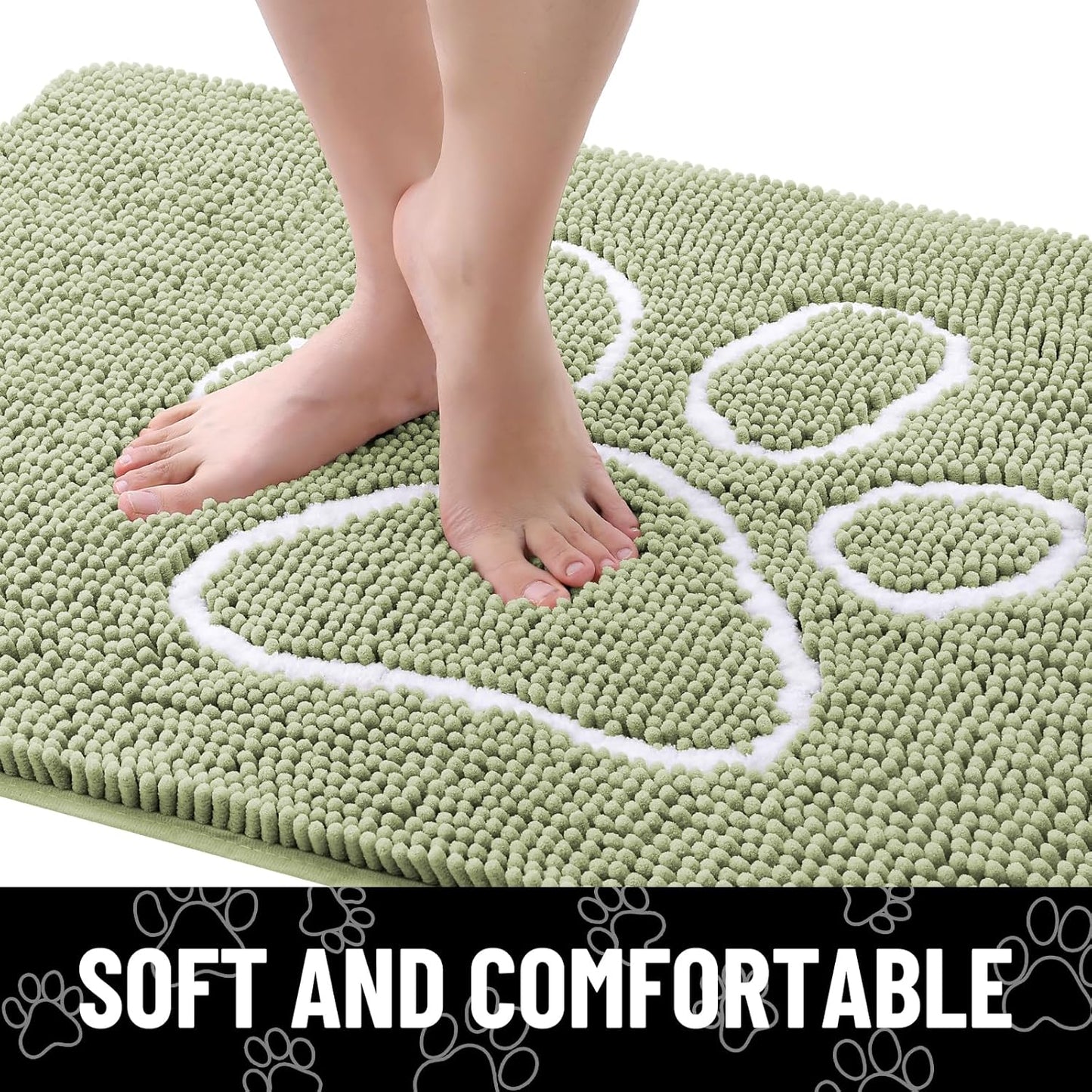 Smiry Dog Door Mat for Muddy Paws, Absorbent Dirt Trapper Non Slip Quick Dry Washable Chenille Mat for Mud Dogs, Entry Rug for Indoor and Outdoor (59x35 Inches, Sage Green)