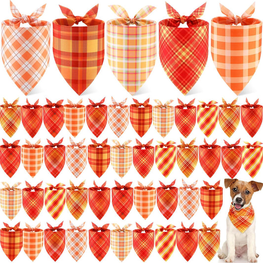 Weewooday 50 Pcs Fall Dog Bandanas Bulk Plaid Bandanas for Dogs Autumn Soft Doggie Bibs Adjustable Triangle Scarves for Small Medium Large Pet Costume(Plaid Pattern, 25.6 x 17.7 x 17.7 Inch)